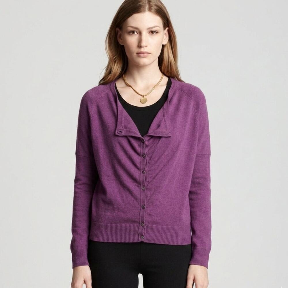 Eileen Fisher Sweater Small  100% Organic Cotton Cowl Neck Cardigan Lagenlook PS